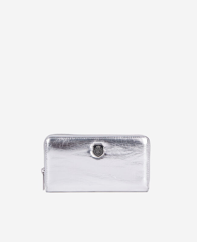 The Kooples FEMME SILVER portefeuille blason en cuir argenté