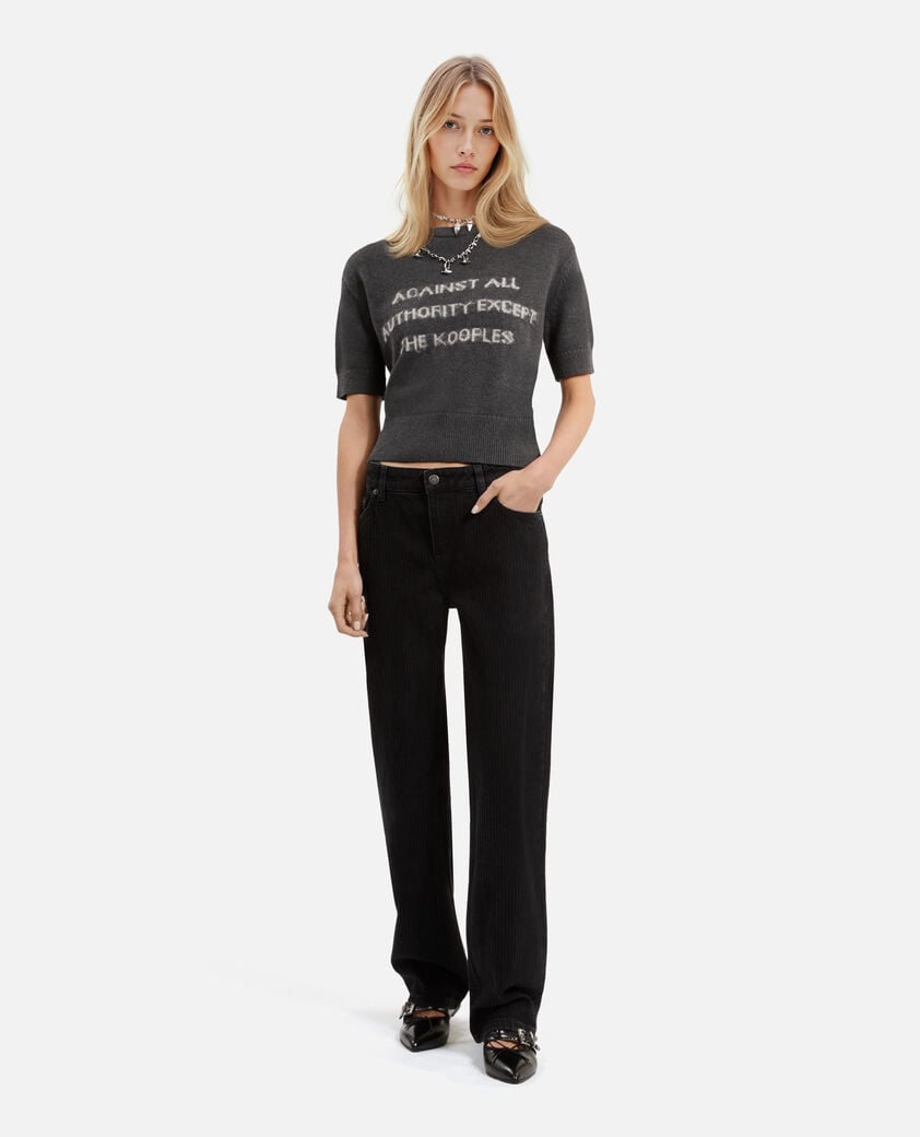 The Kooples FEMME MIDDLE GREY MEL/WHITE pull manches courtes sérigraphie
