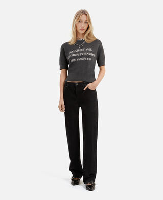 The Kooples FEMME MIDDLE GREY MEL/WHITE pull manches courtes sérigraphie