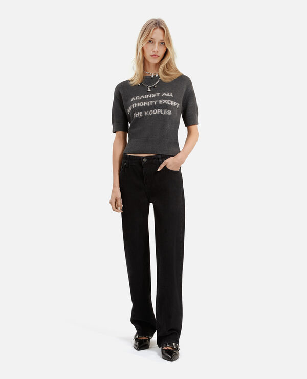 The Kooples FEMME MIDDLE GREY MEL/WHITE pull manches courtes sérigraphie