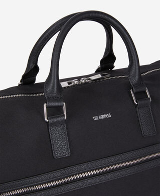 The Kooples MEN BLACK black leather and canvas weekend bag