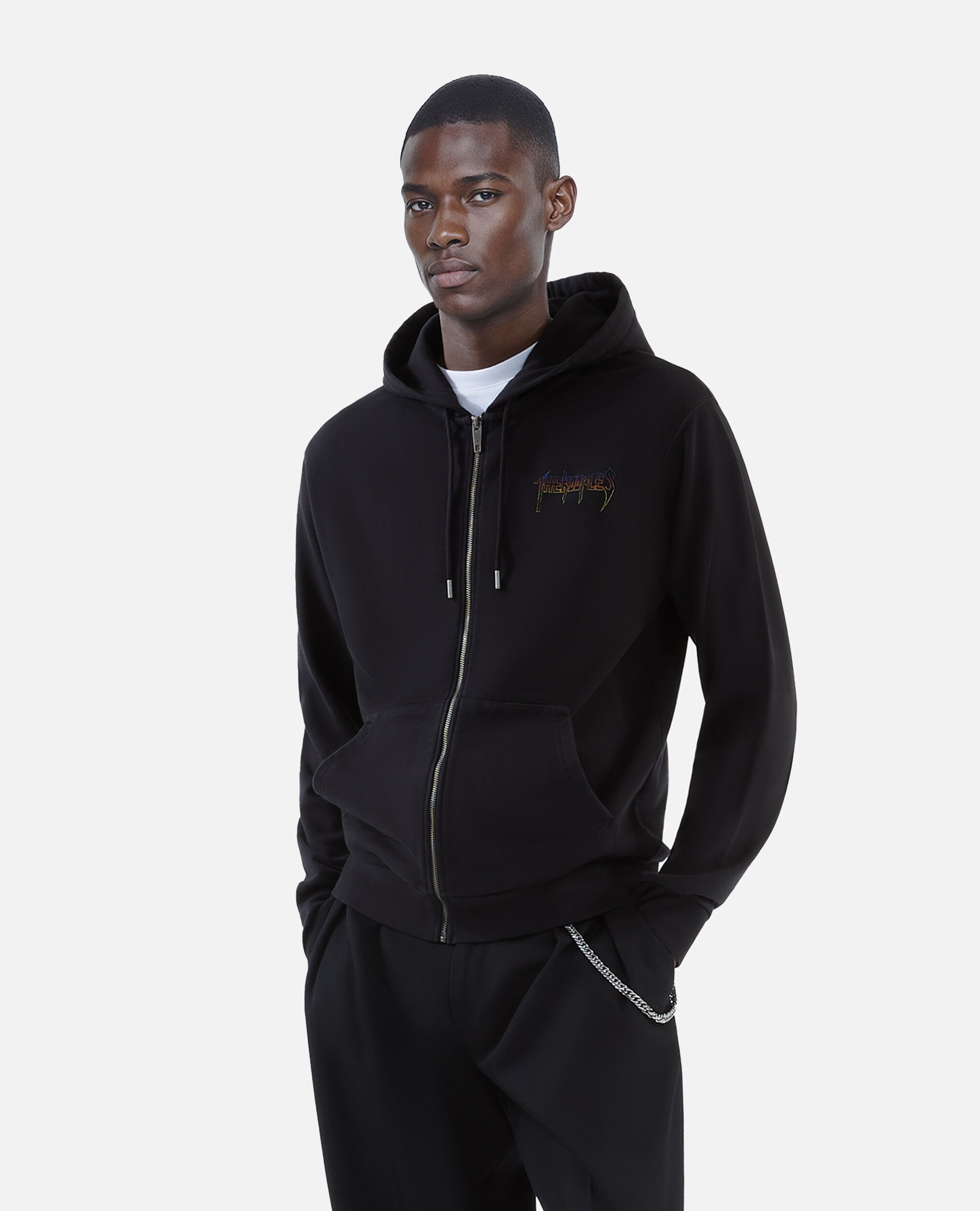Sweatshirt à capuche et sérigraphie zippé noir, BLACK WASHED, hi-res image number null