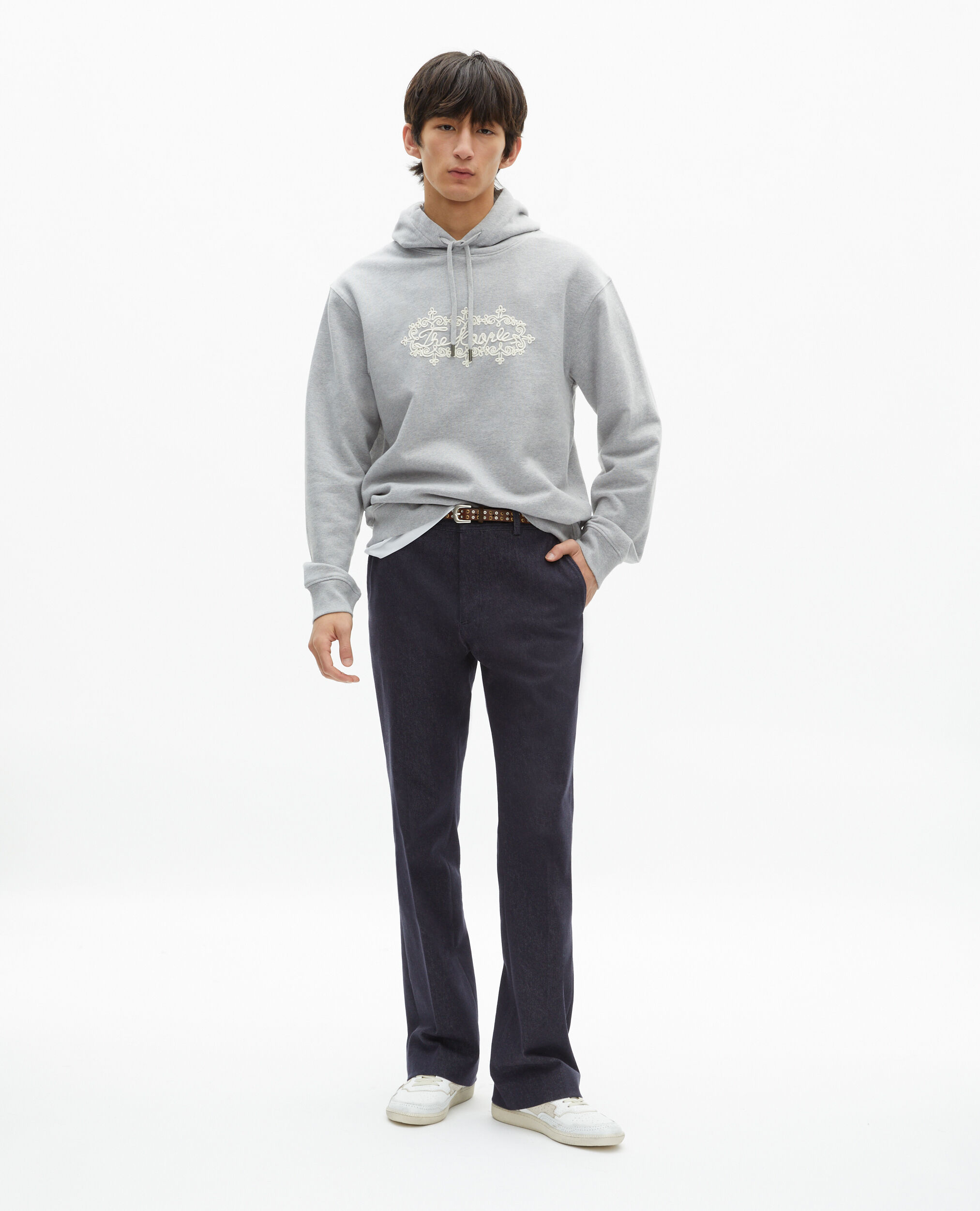 Sweatshirt à capuche avec broderie logo gris, LIGHT GREY MELANGE, hi-res image number null