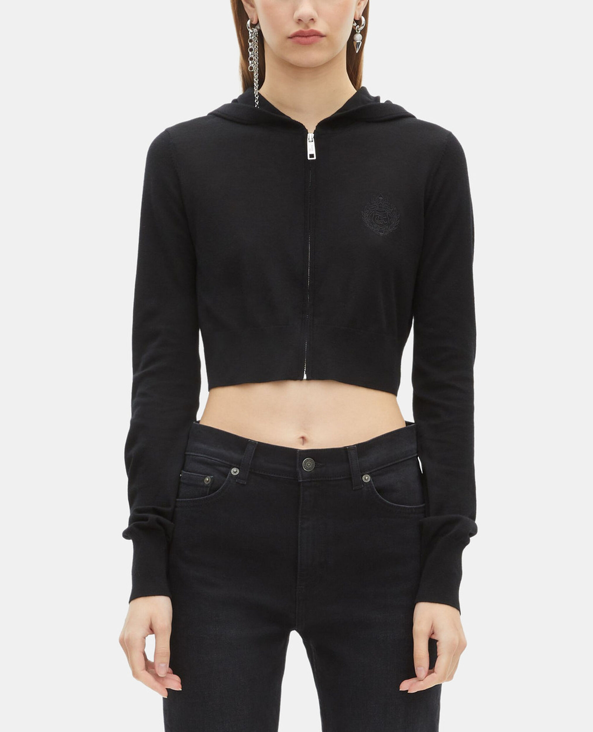 Cardigan à capuche en laine noir, BLACK, hi-res image number null