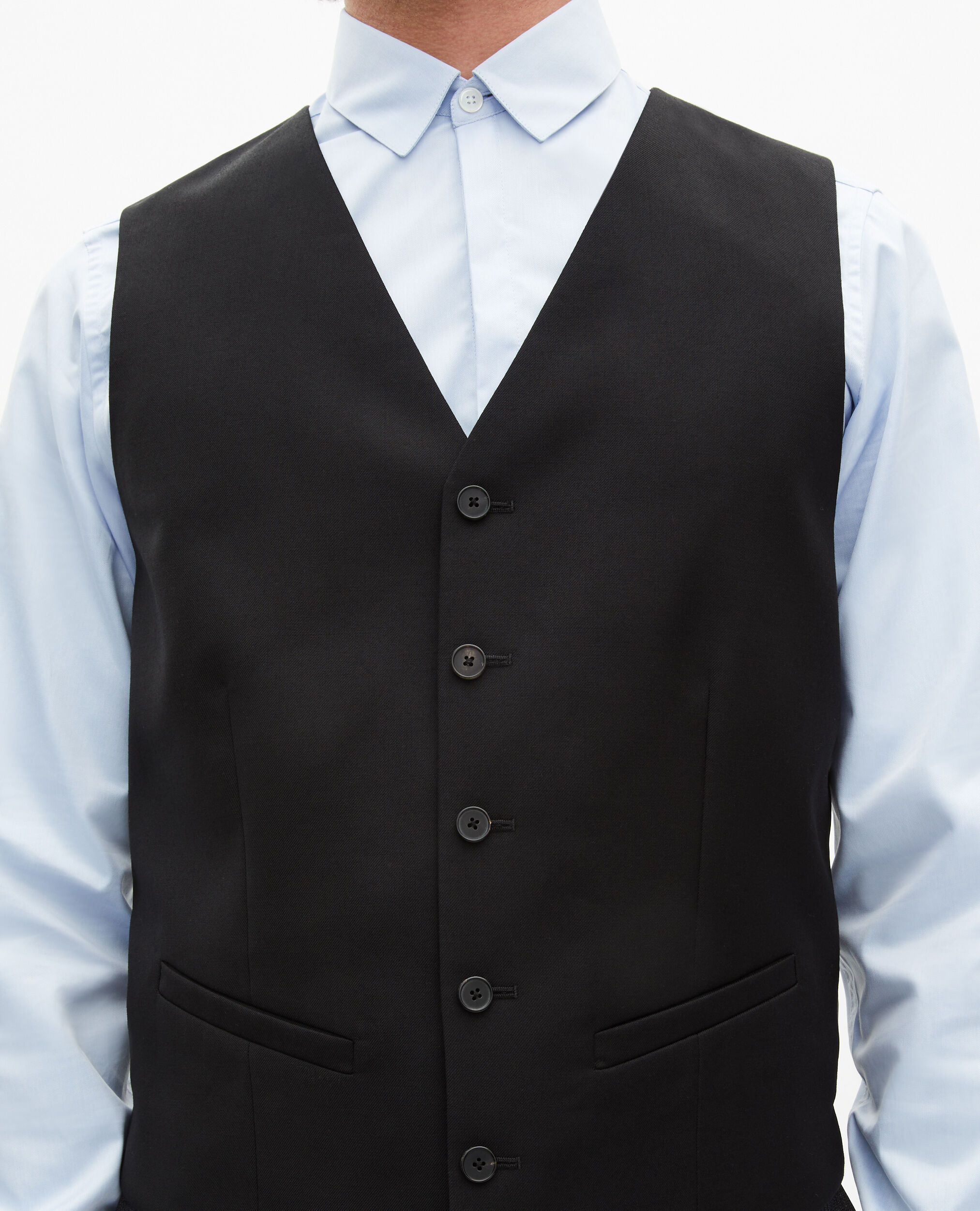 Gilet de costume en laine noir coupe tailleur, BLACK, hi-res image number null
