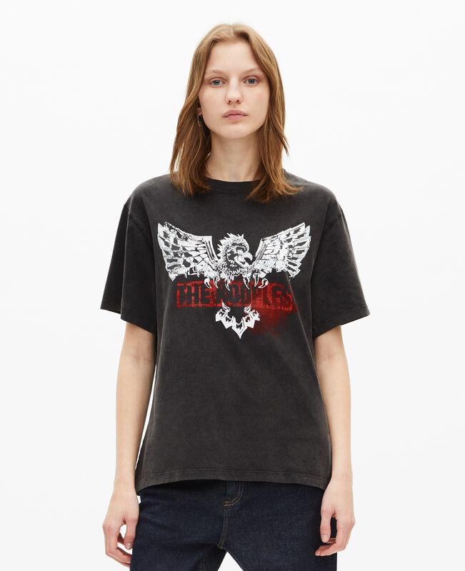 The Kooples FEMME BLACK WASHED t-shirt avec sérigraphie aigle noir délavé