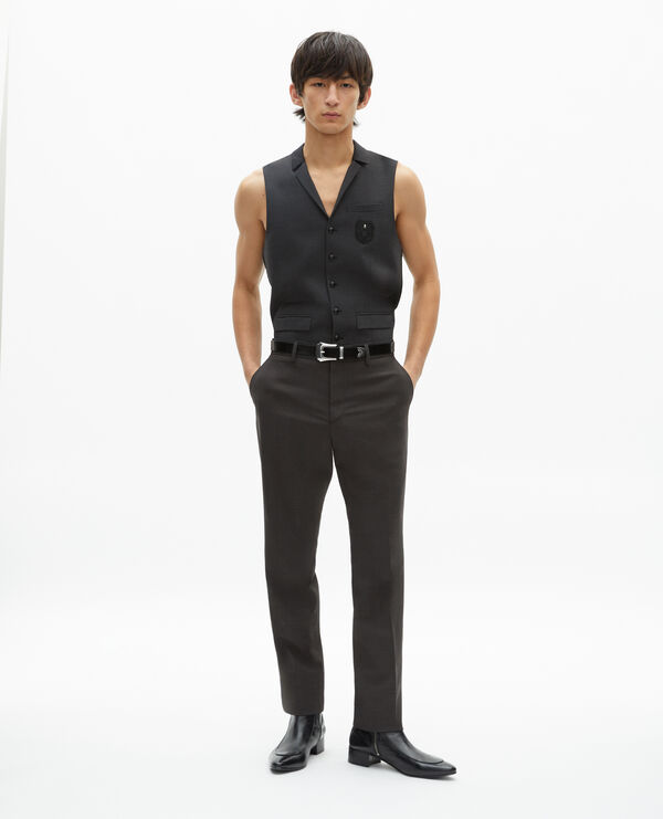 The Kooples HOMME BLACK GREY pantalon de costume en laine mélangée micro carreaux noir