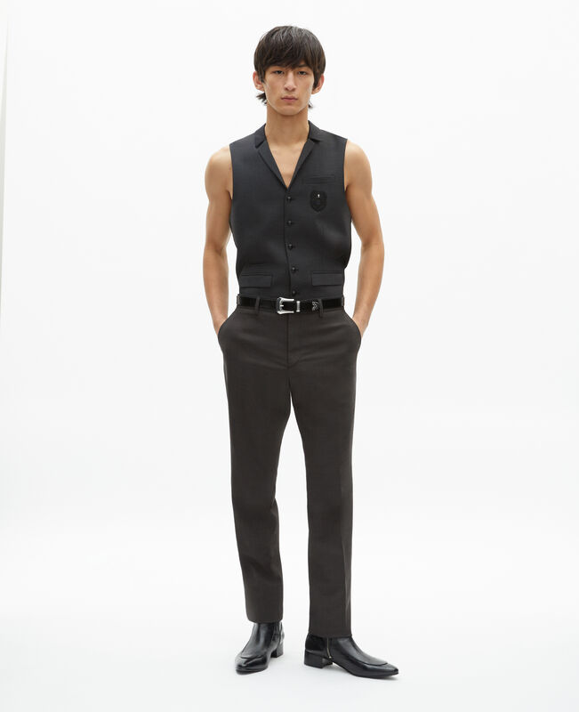 The Kooples HOMME BLACK GREY pantalon de costume en laine mélangée micro carreaux noir
