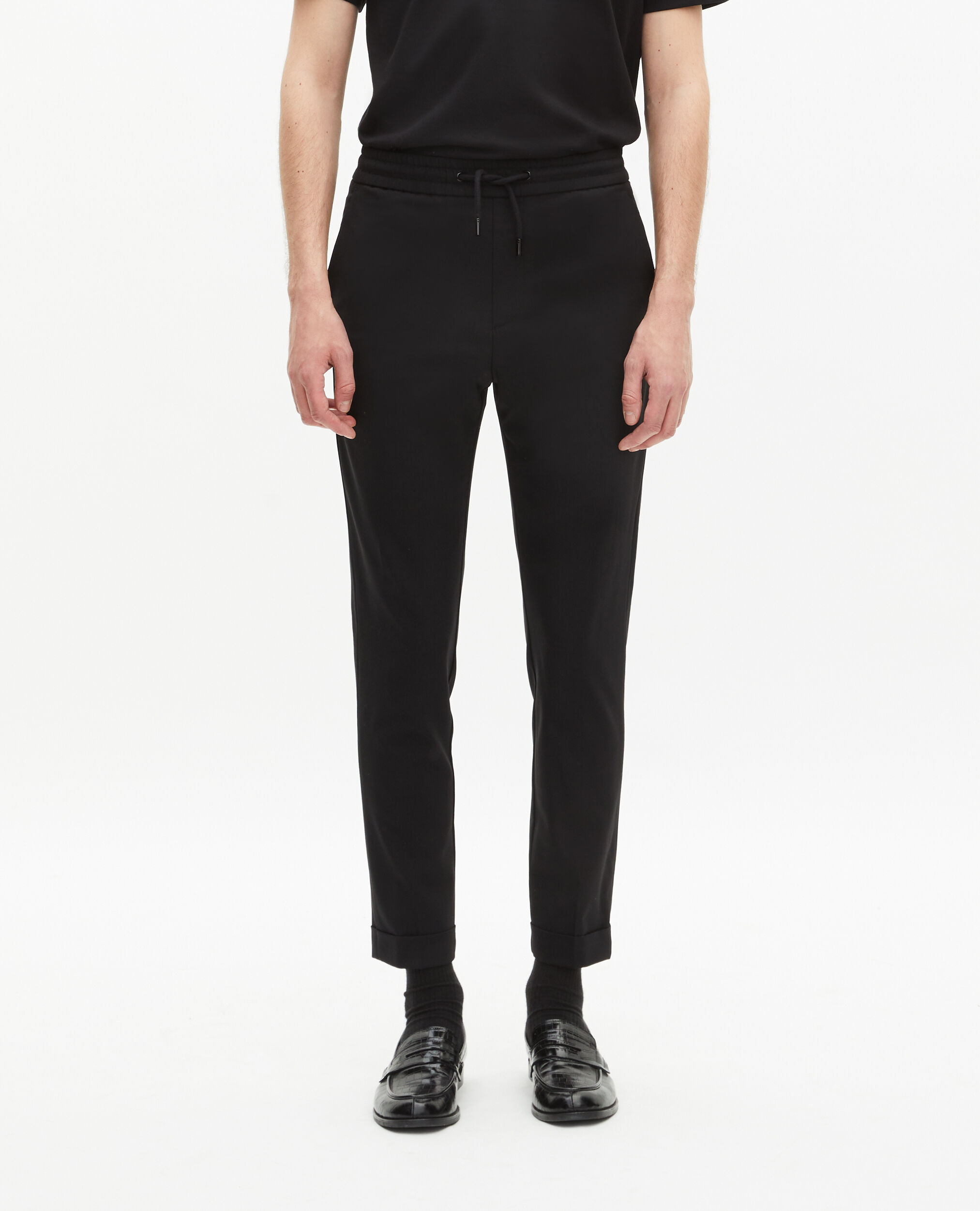 Pantalon en laine coupe droite noir , BLACK, hi-res image number null