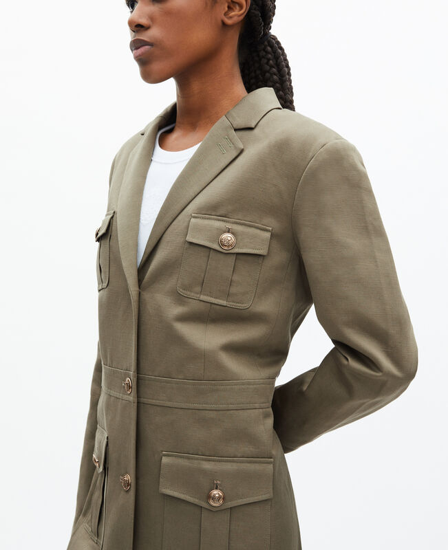 The Kooples FEMME KAKI robe courte style officier en lin kaki