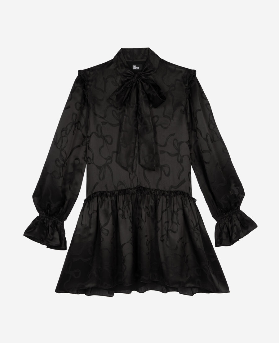 The Kooples WOMEN BLACK short jacquard dress with ribbon print