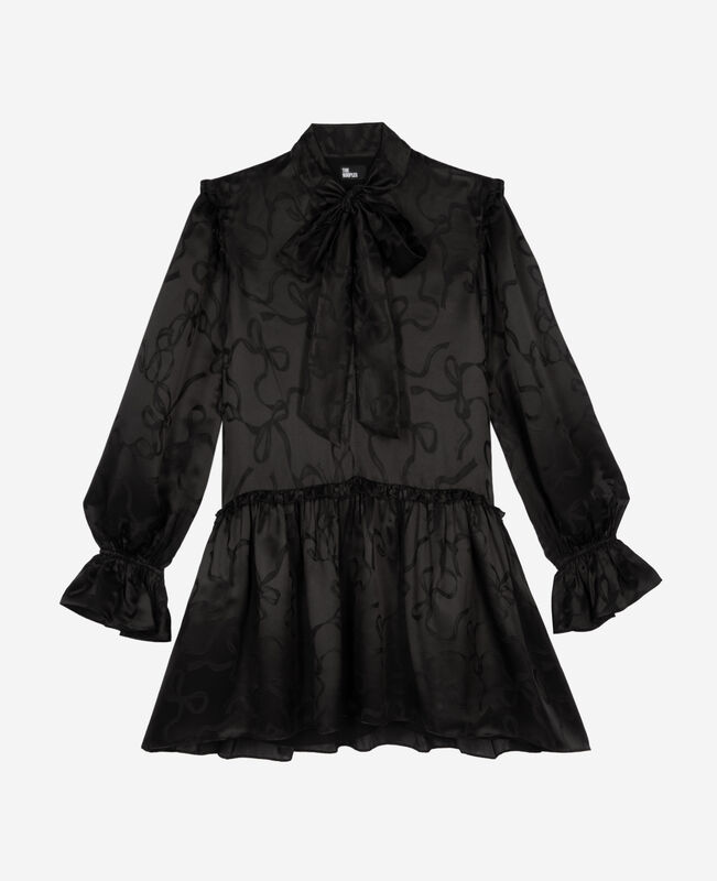 The Kooples FEMME BLACK robe courte jacquard imprimé rubans