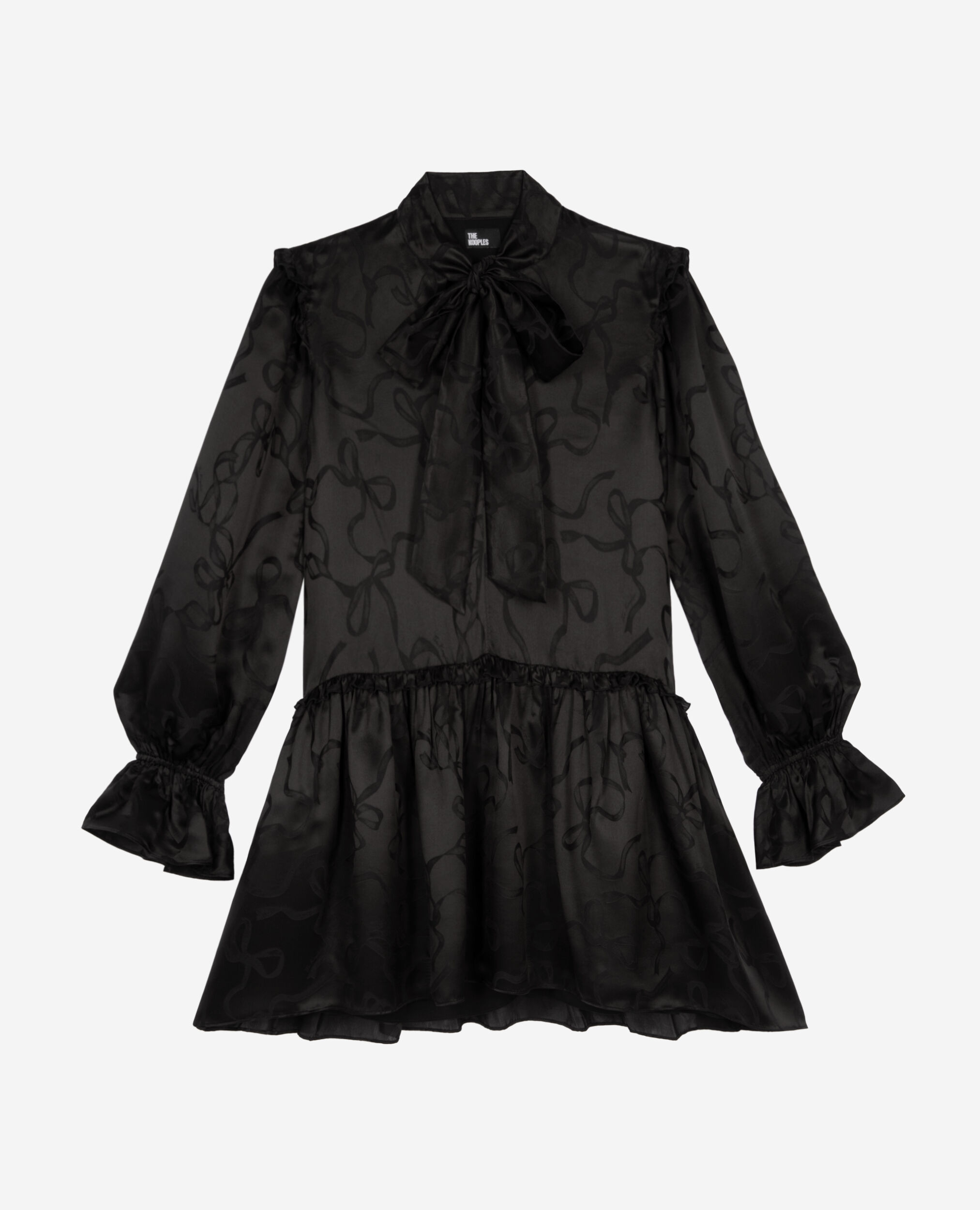 Robe courte jacquard imprimé rubans, BLACK, hi-res image number null