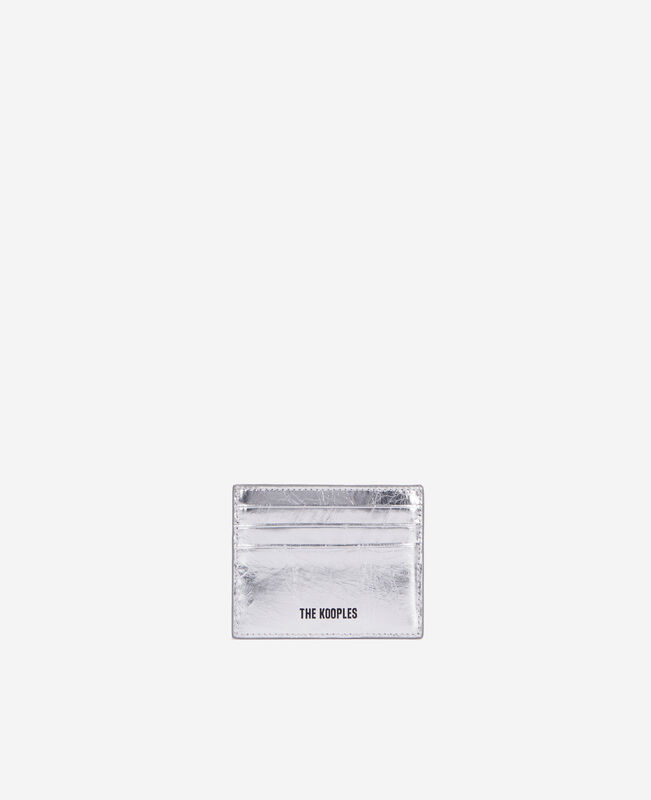 The Kooples FEMME SILVER porte cartes blason en cuir argenté