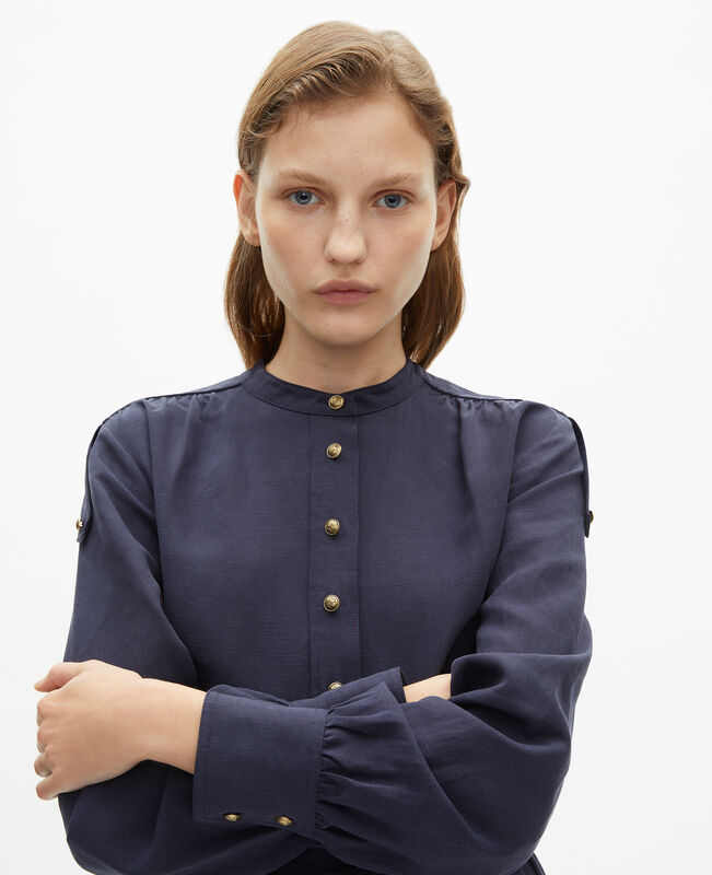 The Kooples FEMME NAVY robe courte en lin bleu marine