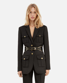 The Kooples FEMME BLACK ceinture large avec chaînes en cuir noir