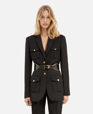 The Kooples FEMME BLACK ceinture large avec chaînes en cuir noir