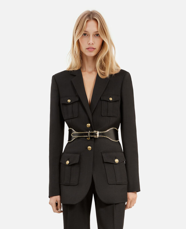 The Kooples FEMME BLACK ceinture large avec chaînes en cuir noir