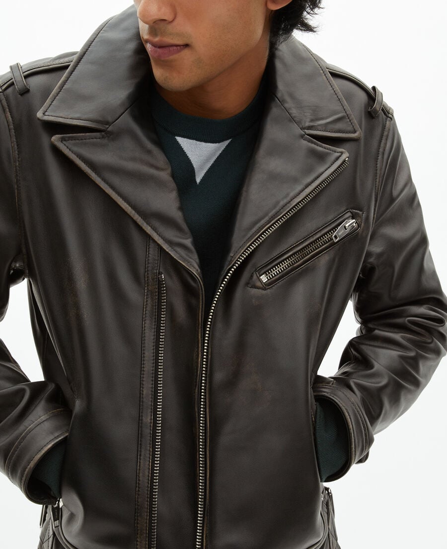 The Kooples HOMME BLACK USED LIGHT blouson style biker en cuir noir
