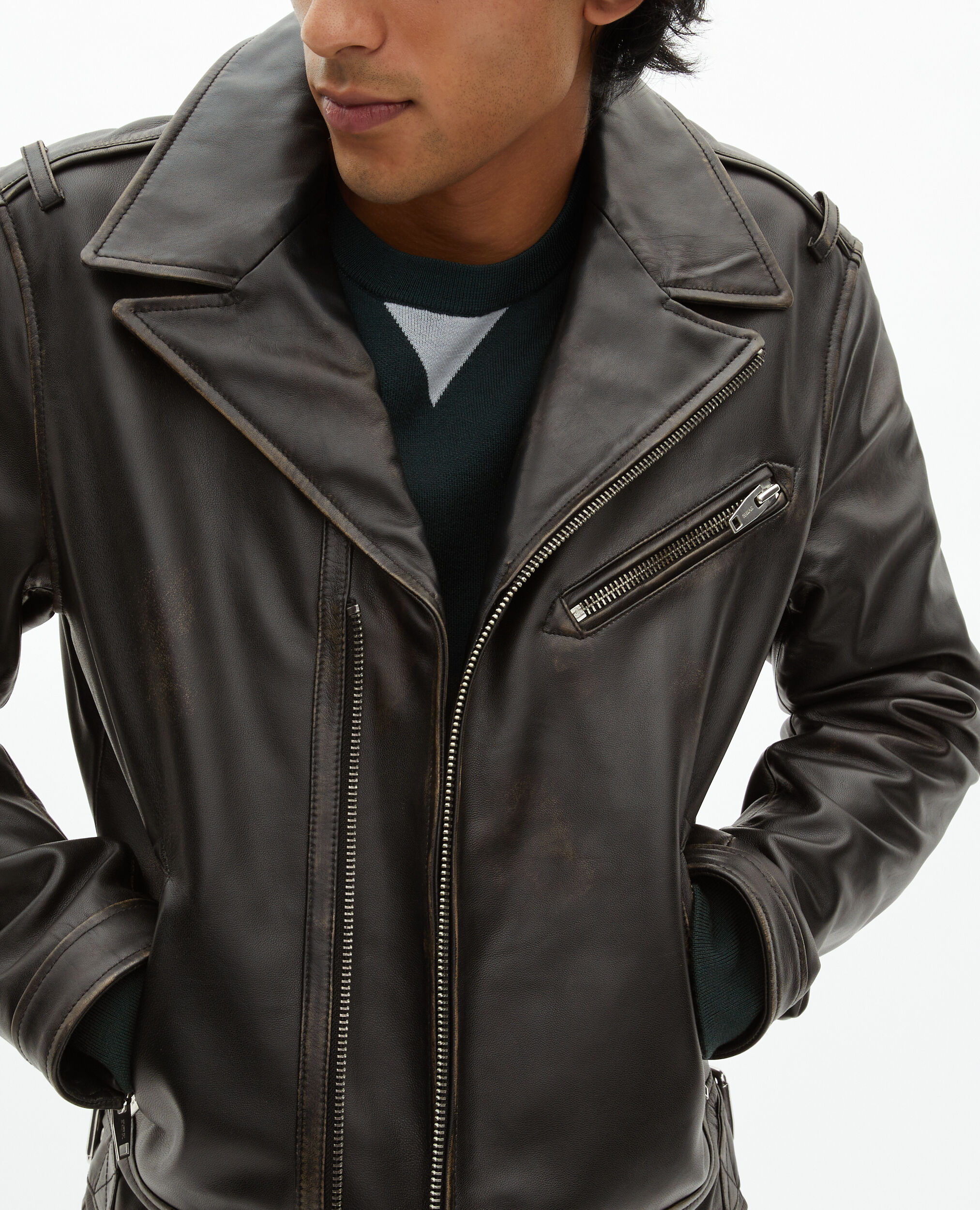 Blouson style biker en cuir noir, BLACK USED LIGHT, hi-res image number null