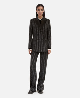 The Kooples WOMEN BLACK black pinstripe suit jacket