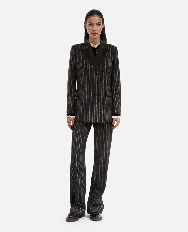 The Kooples FEMME BLACK veste tailleur à rayures noire