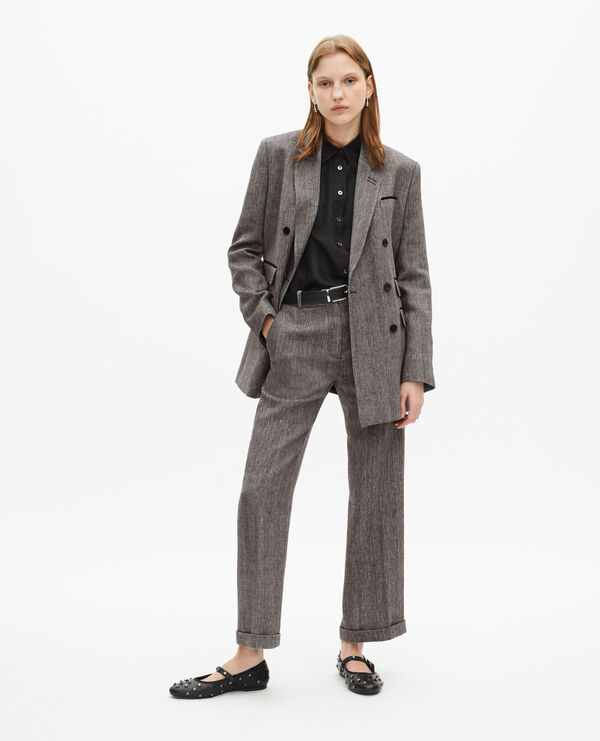 The Kooples FEMME GREY pantalon de tailleur droit en laine et lin gris
