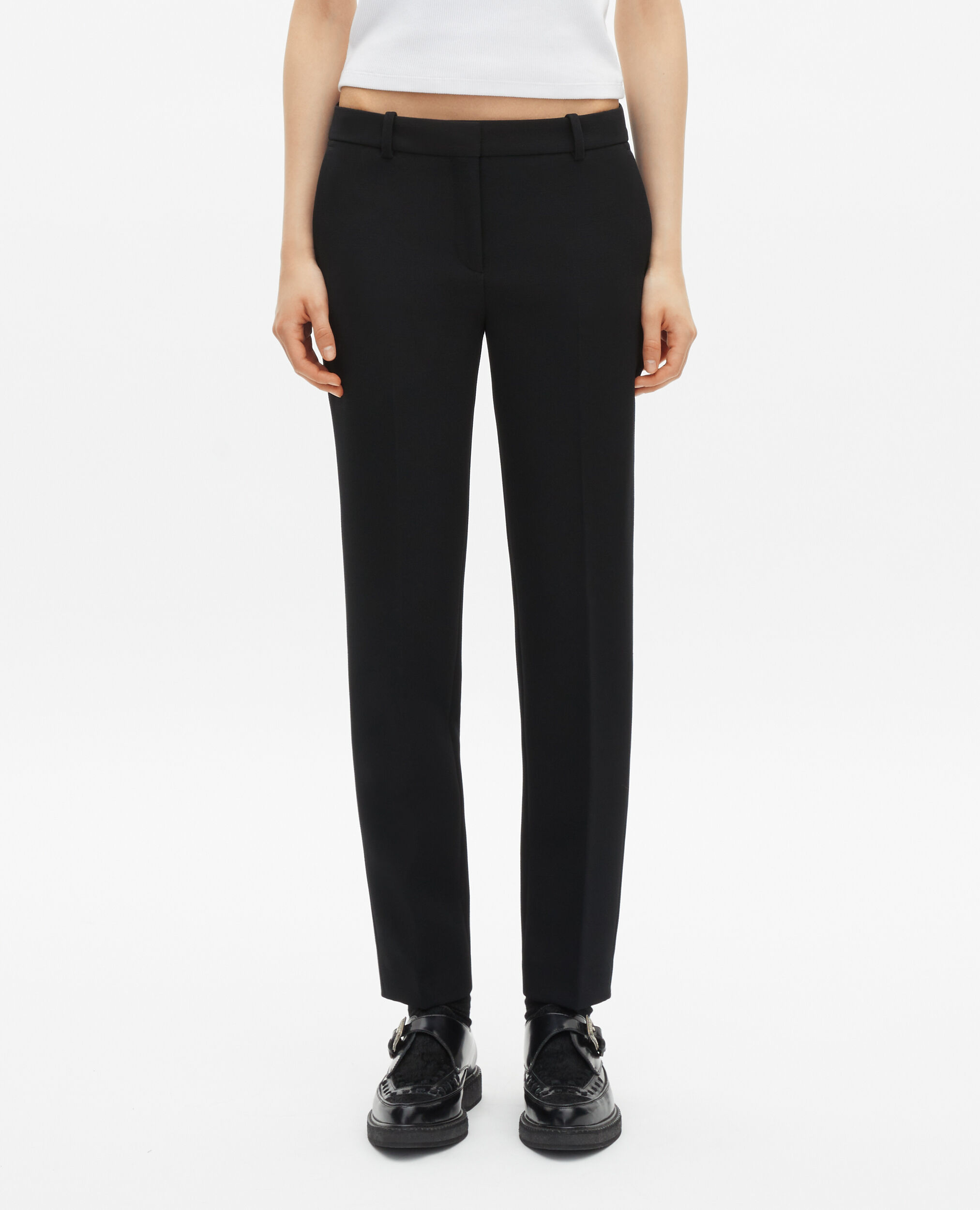 Pantalon tailleur en crêpe noir coupe droite, BLACK, hi-res image number null