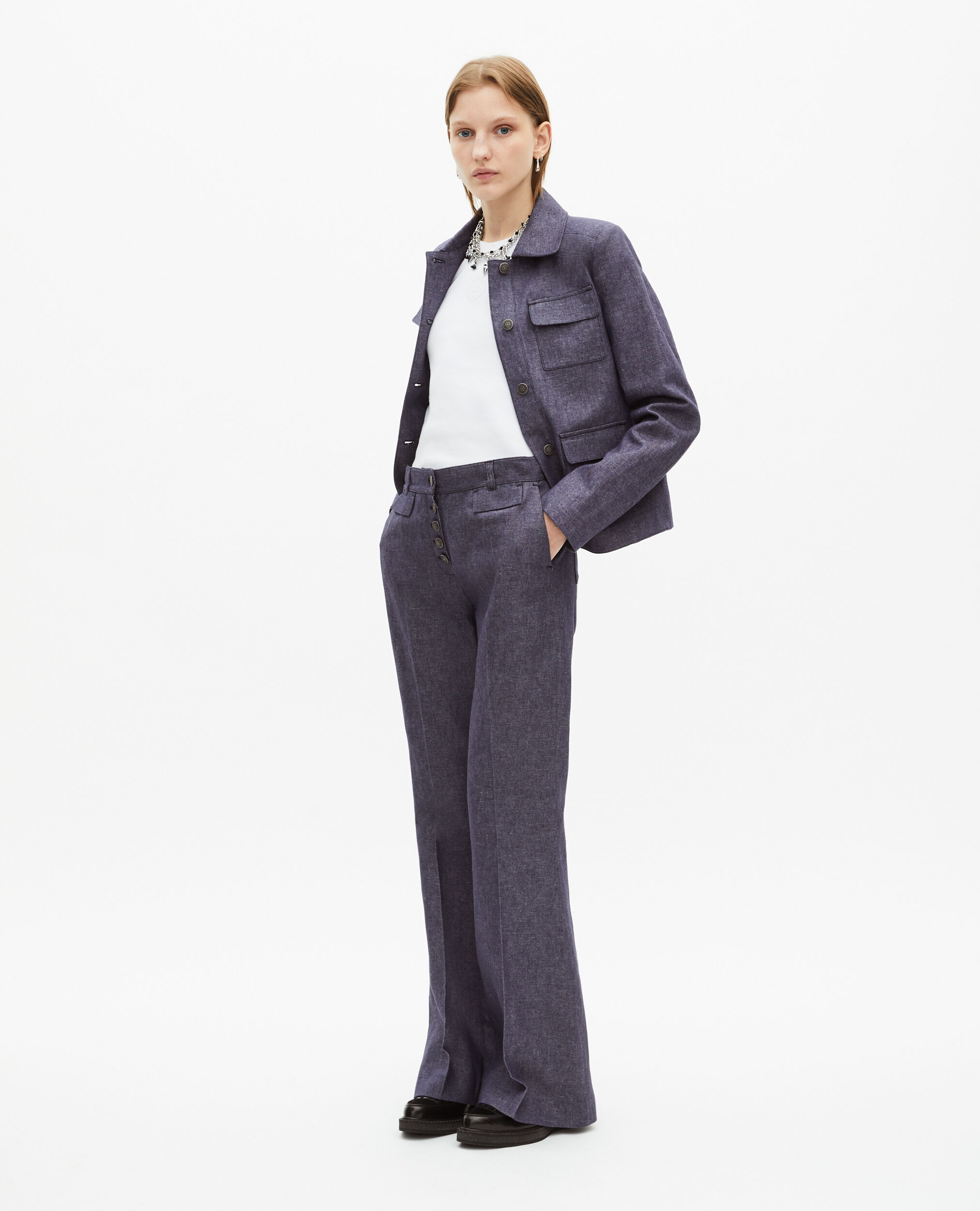 Veste courte en coton et lin bleue, BLUE, hi-res image number null