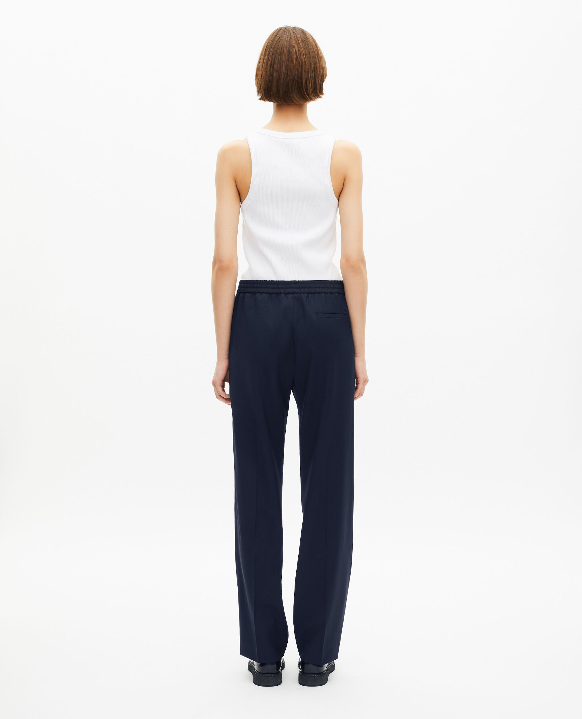 Pantalon droit en laine bleu foncé, DARK NAVY, hi-res image number null