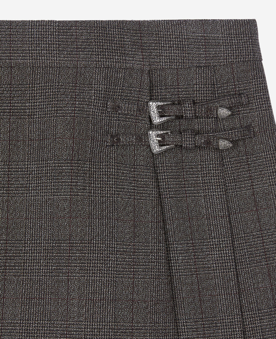 The Kooples WOMEN BROWN prince de galles short skirt in brown wool