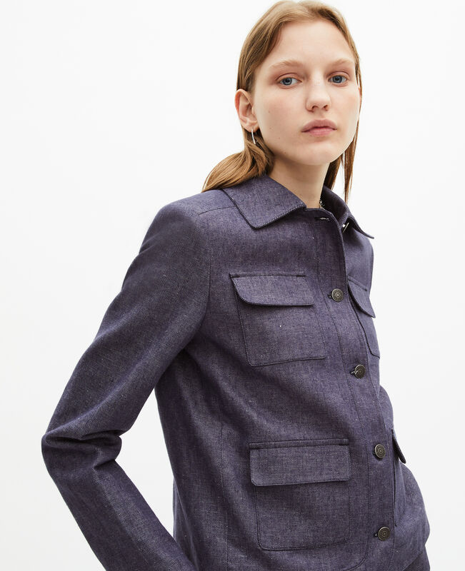 The Kooples FEMME BLUE veste courte en coton et lin bleue
