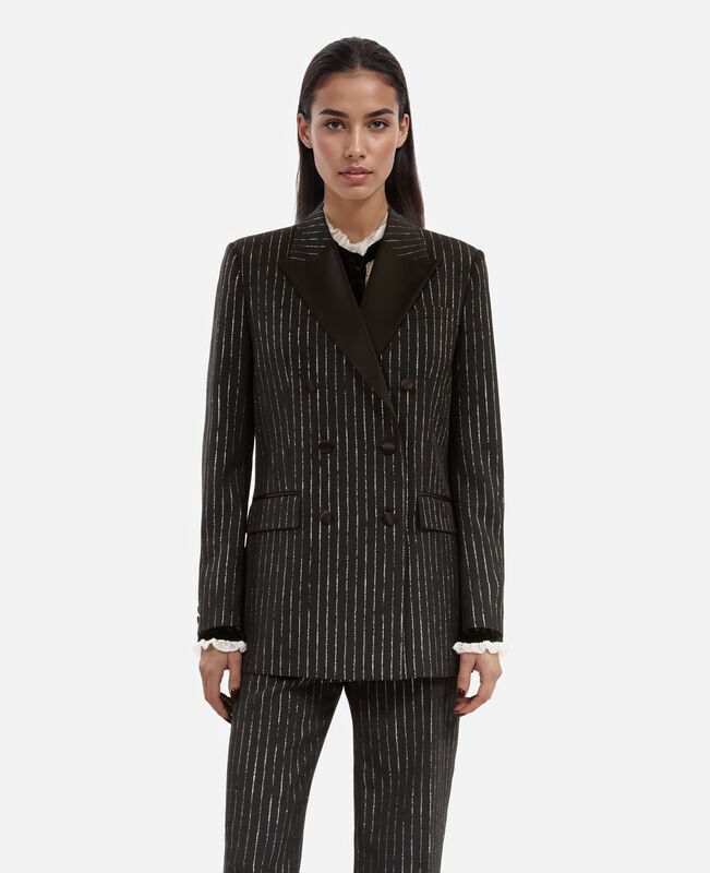 The Kooples FEMME BLACK veste tailleur à rayures noire