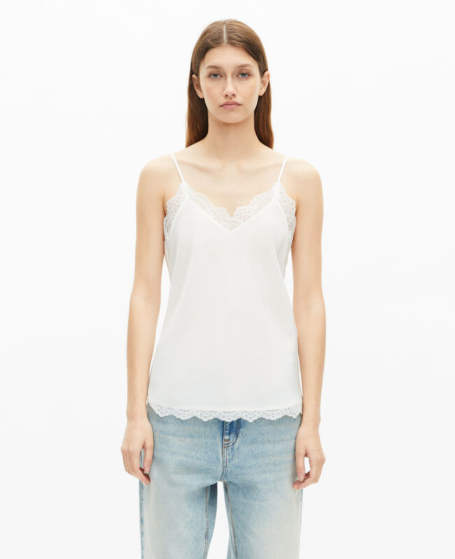 The Kooples FEMME ECRU caraco en soie et dentelle écru