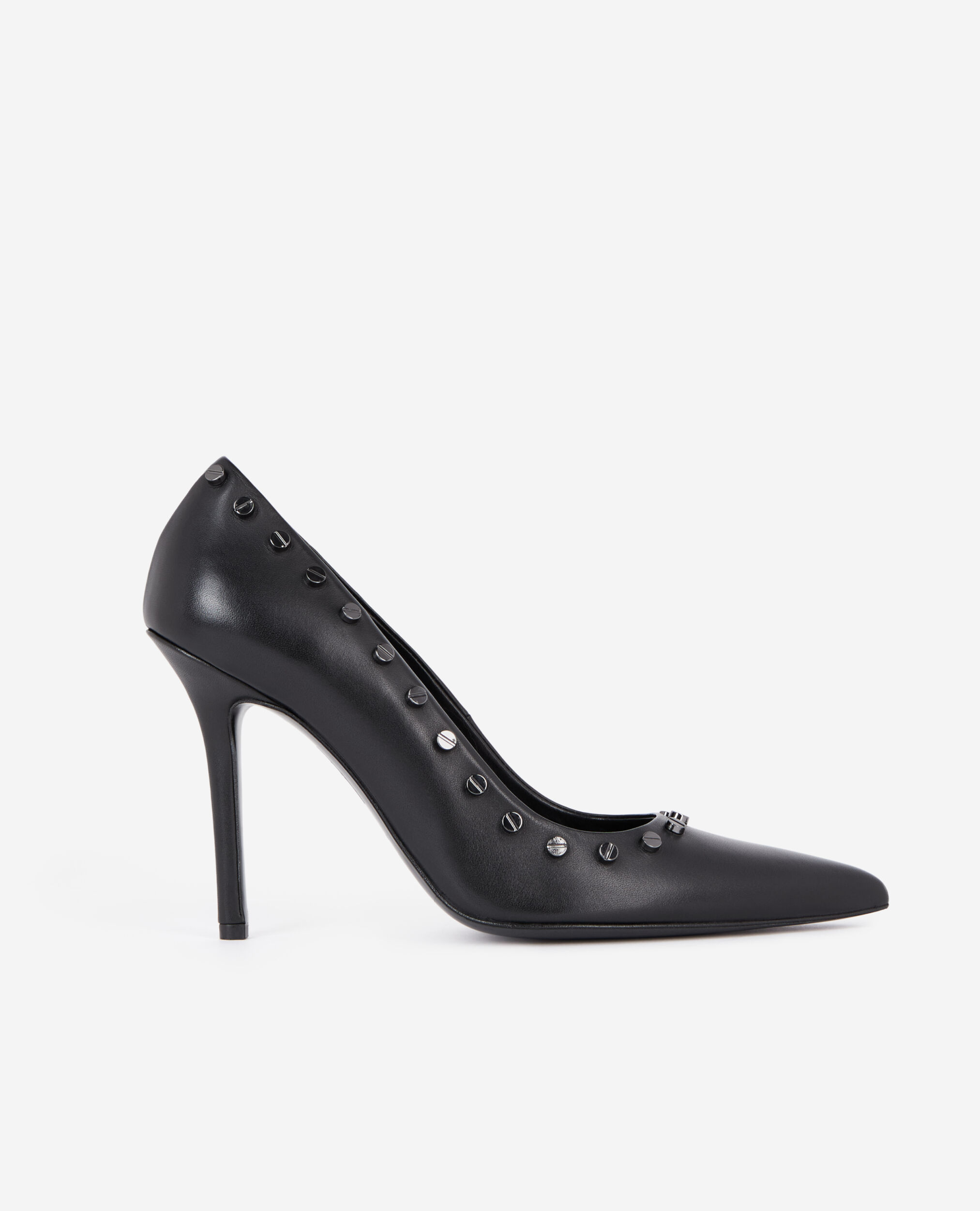 Escarpins à talons en cuir avec clous noirs, BLACK, hi-res image number null