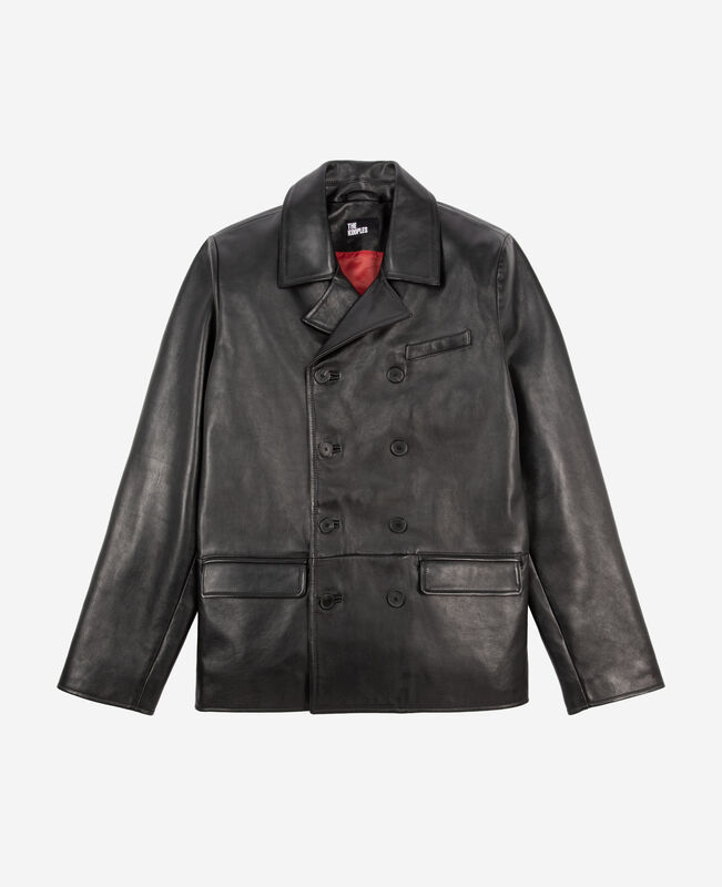 The Kooples HOMME BLACK veste en cuir à double boutonnage noire