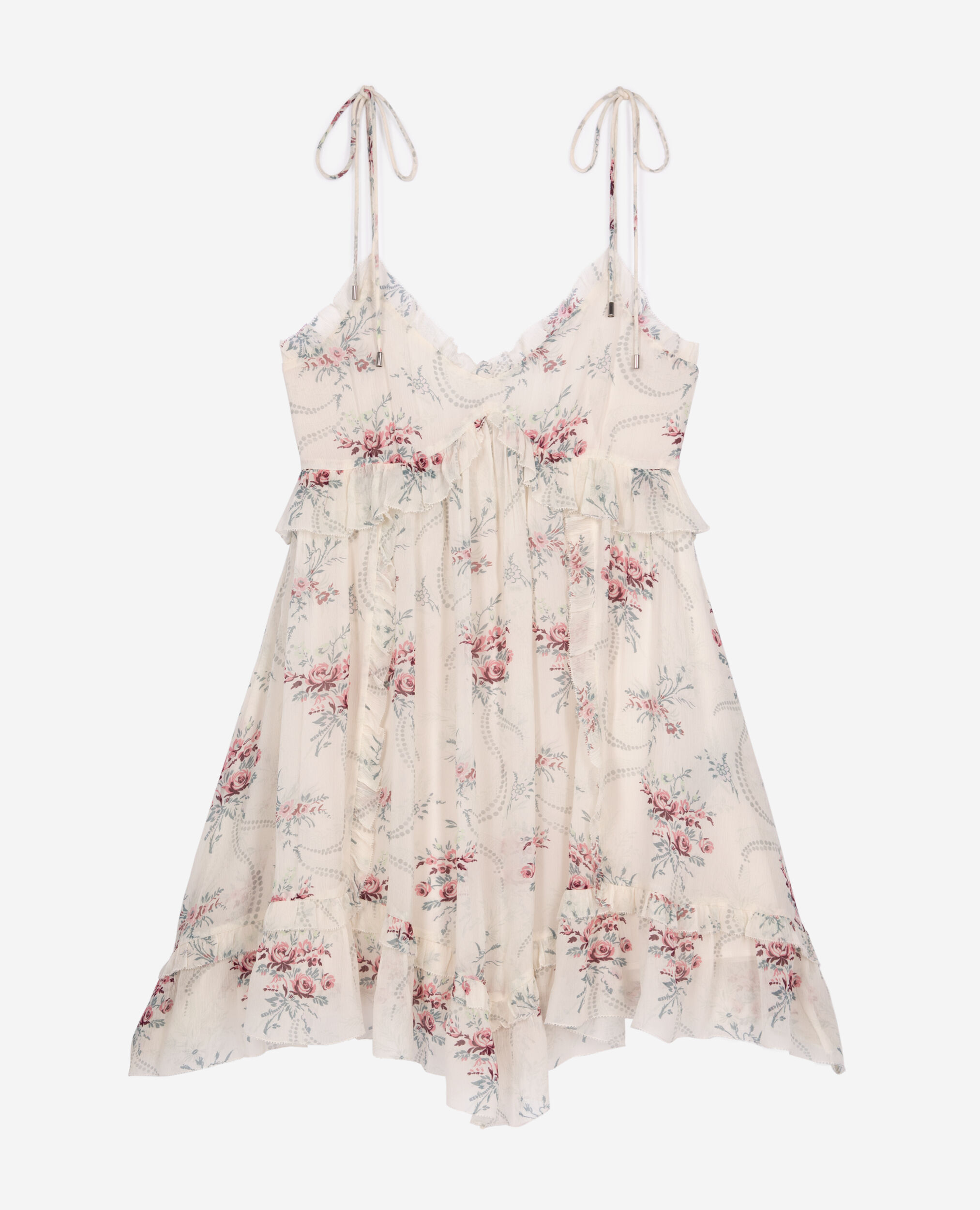 Robe courte à bretelles imprimé fleuri blanche, OFF WHITE / PINK, hi-res image number null