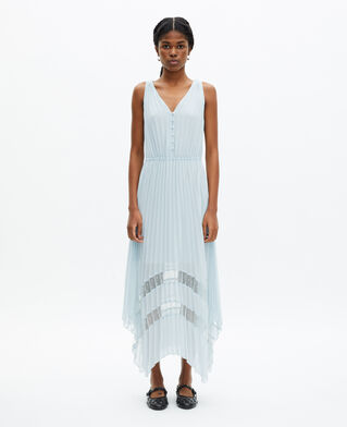 The Kooples WOMEN BABY BLUE light blue plumetis long pleated dress