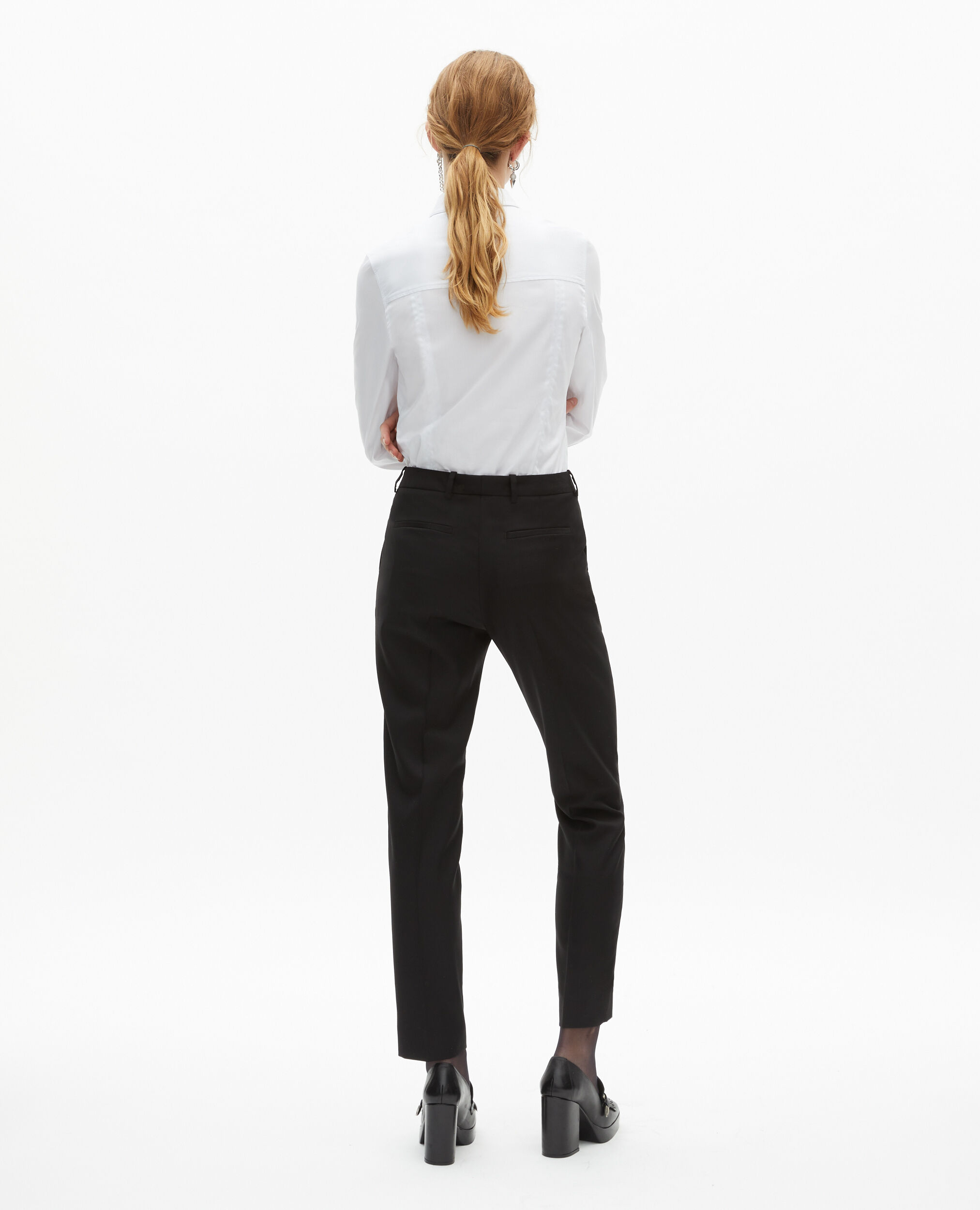 Pantalon tailleur en laine coupe ajustée noir , BLACK, hi-res image number null