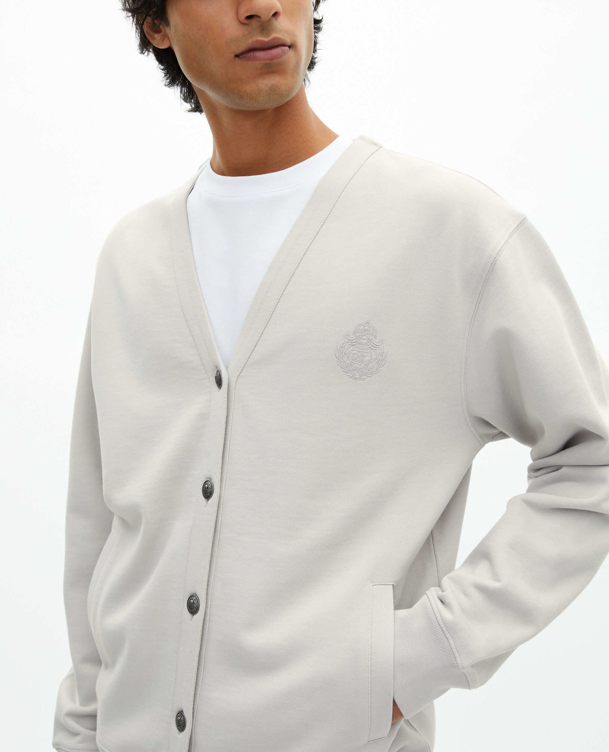 Cardigan boutonné en jersey gris, LIGHT GREY, hi-res image number null