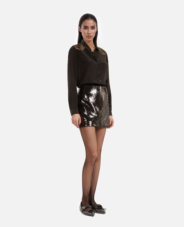 The Kooples FEMME BLACK chemise en soie avec dentelle noire