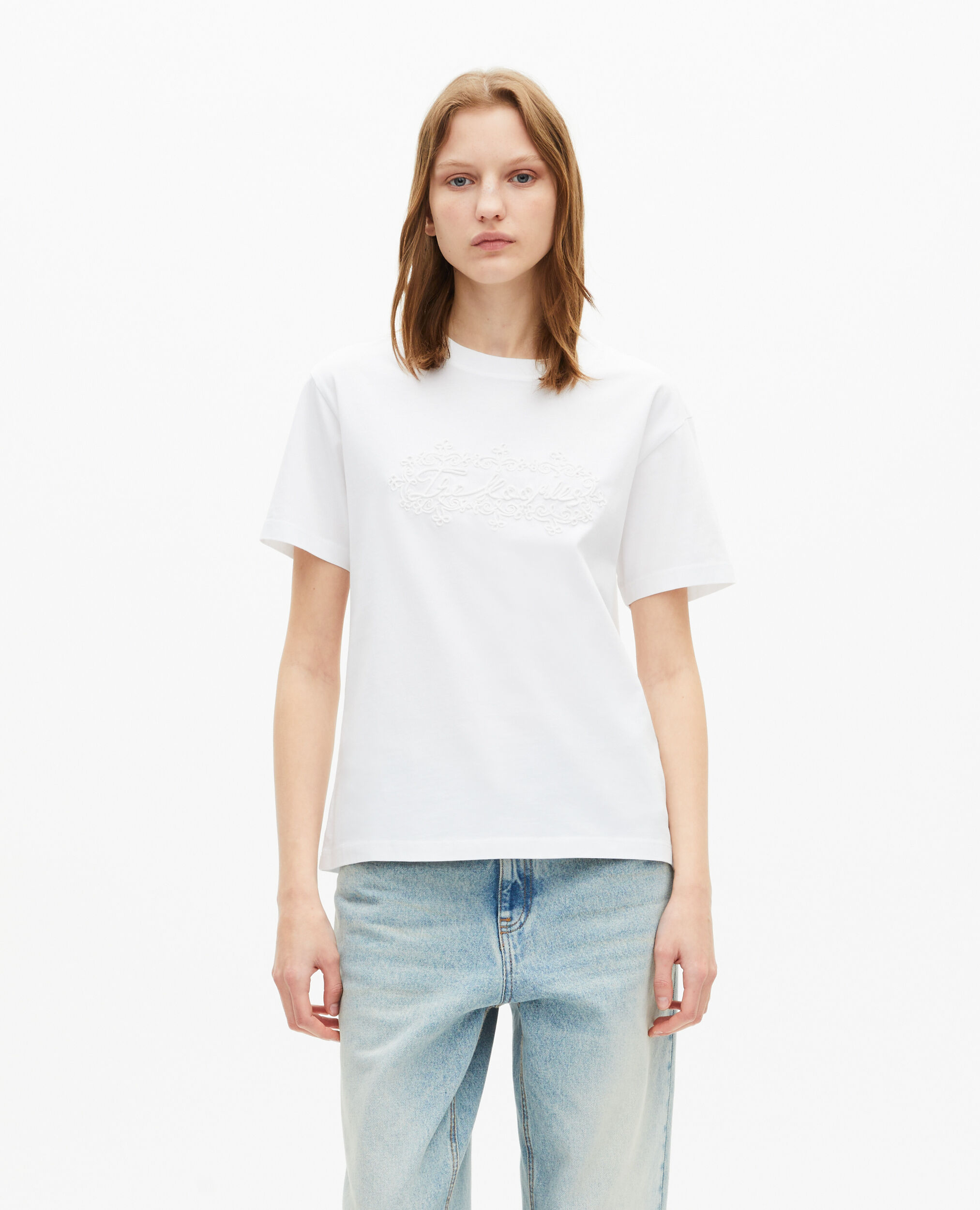 T-shirt avec broderie logo blanc, WHITE, hi-res image number null