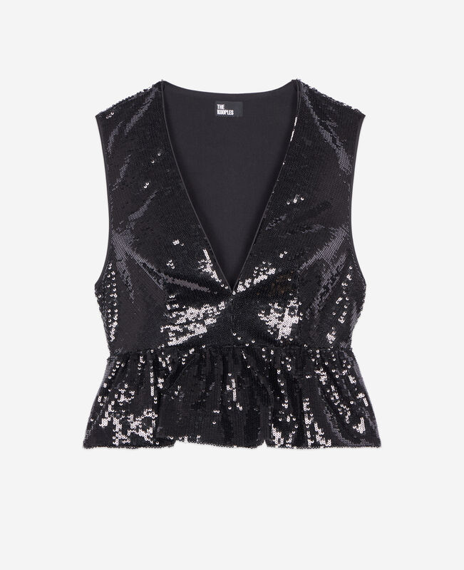 The Kooples FEMME BLACK STONE top à sequins noir