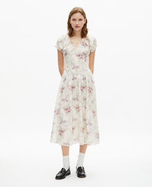 The Kooples FEMME OFF WHITE / PINK robe longue imprimé fleuri blanche
