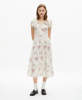 The Kooples FEMME OFF WHITE / PINK robe longue imprimé fleuri blanche