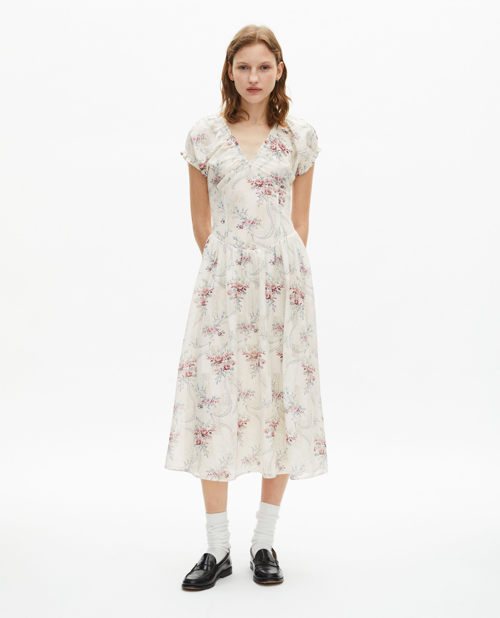 Robe longue imprimé fleuri blanche, OFF WHITE / PINK, hi-res image number null