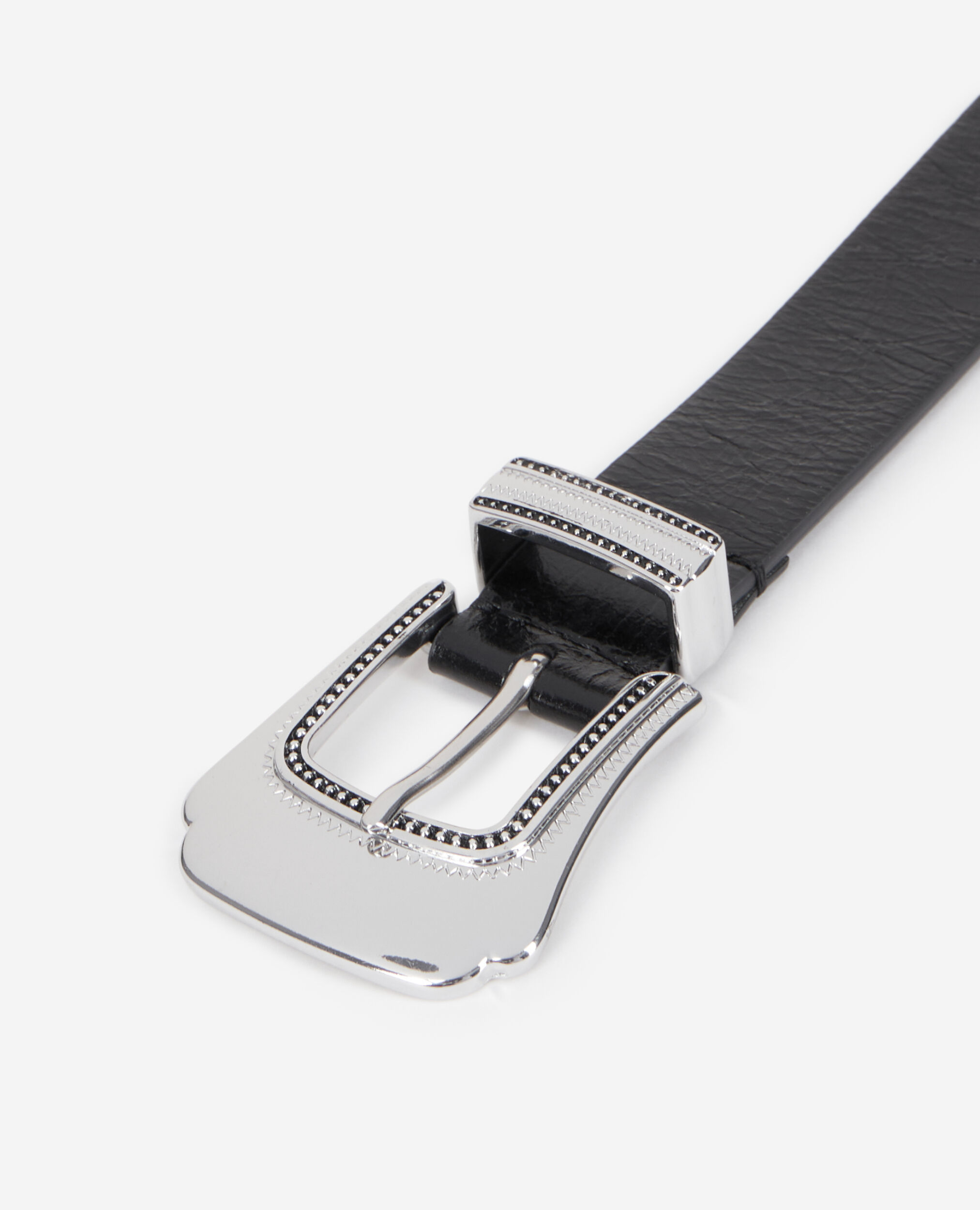 Ceinture fine en cuir noire, BLACK, hi-res image number null