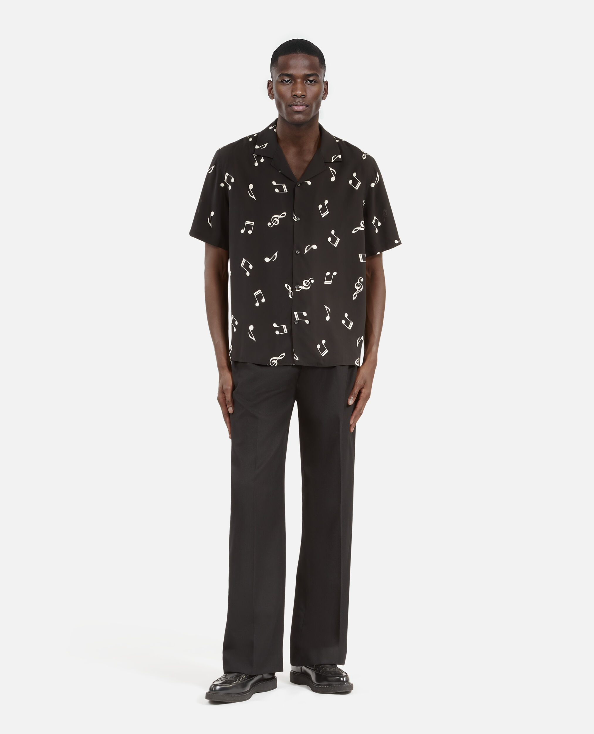 Chemise manches courtes imprimé musique, BLACK WHITE, hi-res image number null