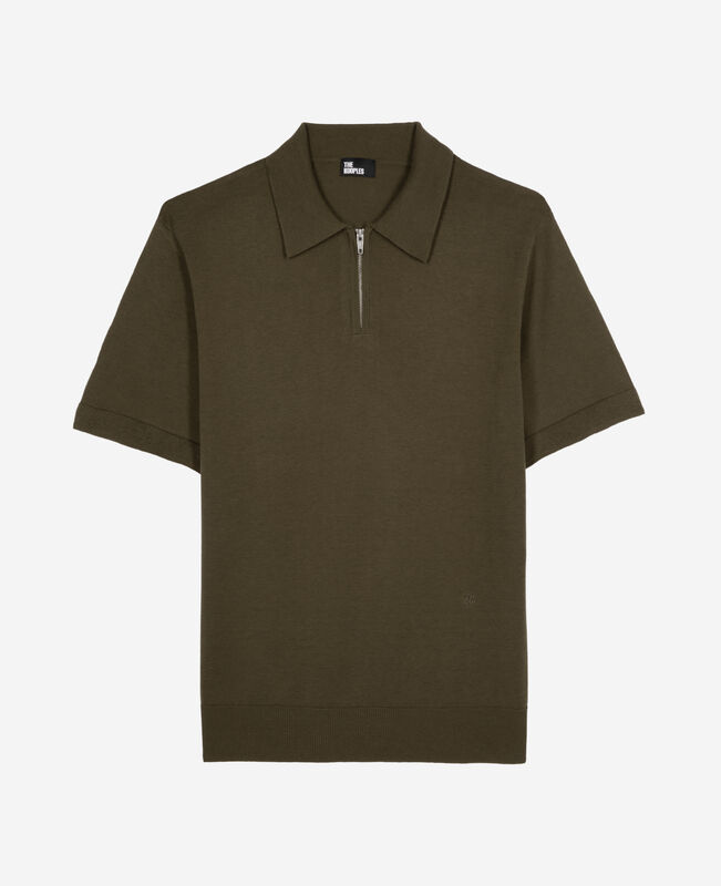 The Kooples HOMME OLIVE KAKI polo en maille col zippé kaki