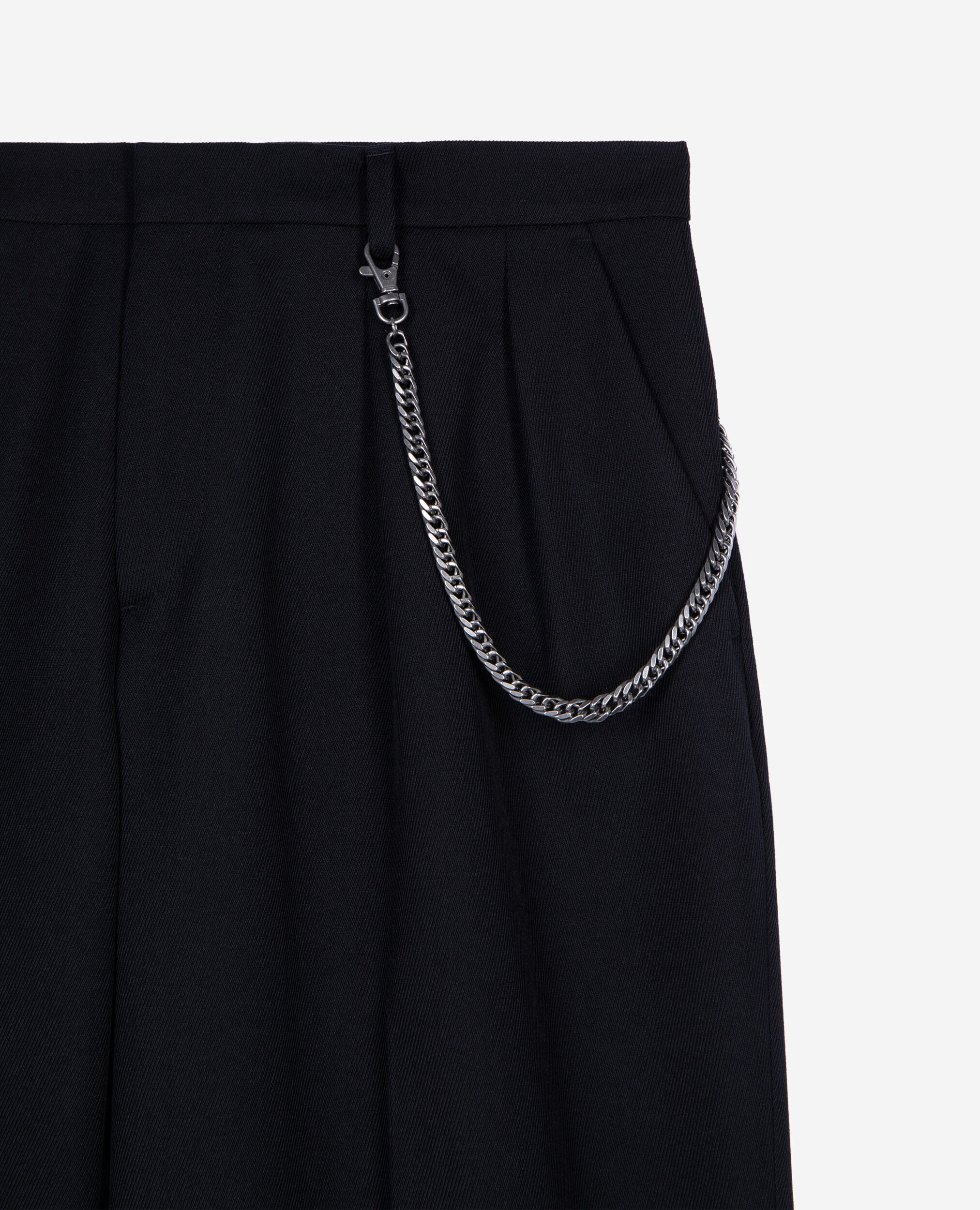 Pantalon en laine coupe large noir, BLACK, hi-res image number null